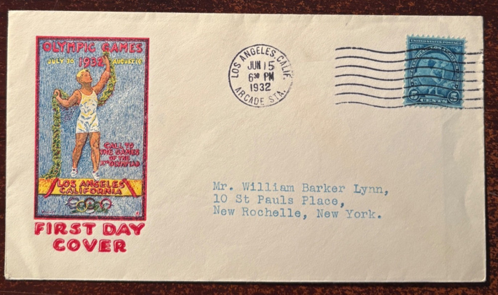 #719 5 cent Olympics FDC, Los Angeles cancel, with cachet