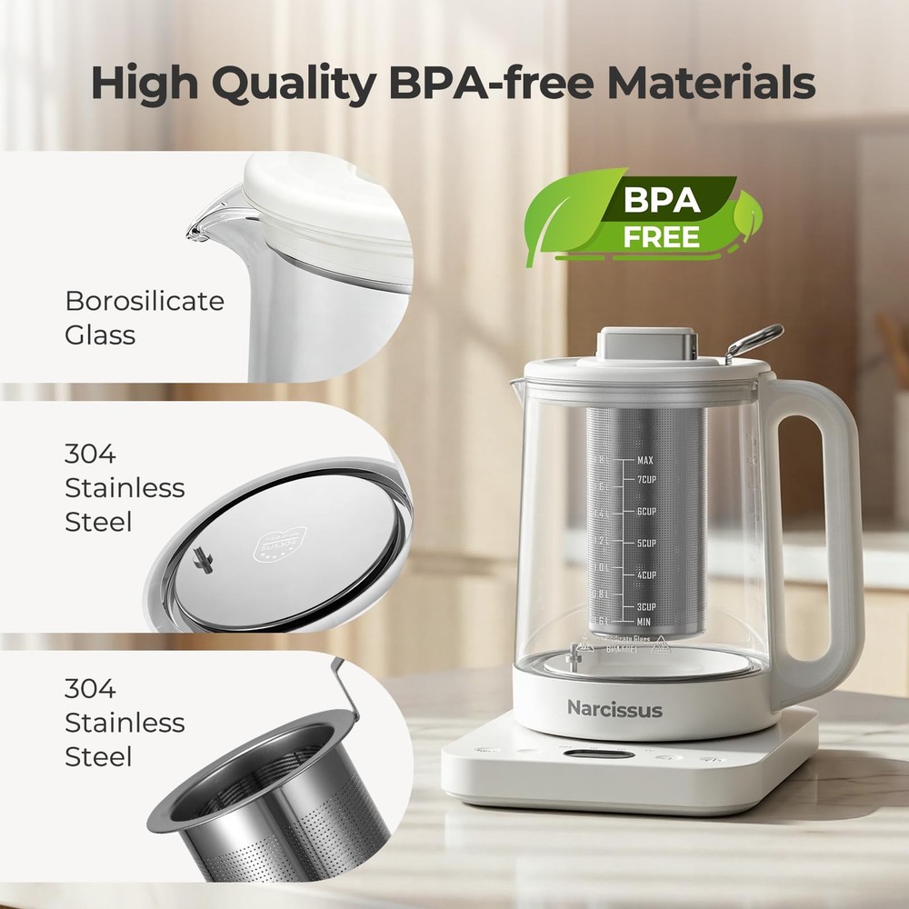 Electric Kettle Temperature Control ±5℉, 1.8L Glass Electric Tea Kettle with ...