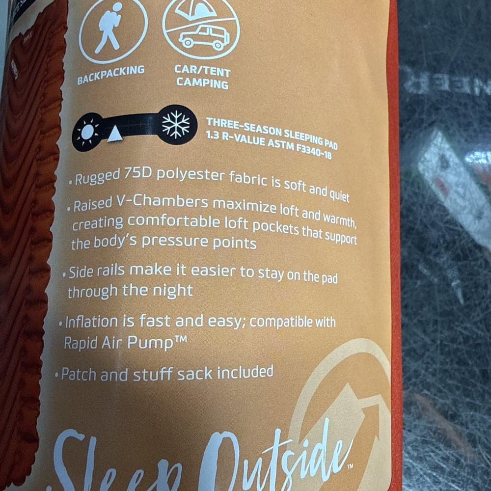 KLYMIT Static V Lightweight Inflatable Sleeping Pad Lightweight 72” Free Ship