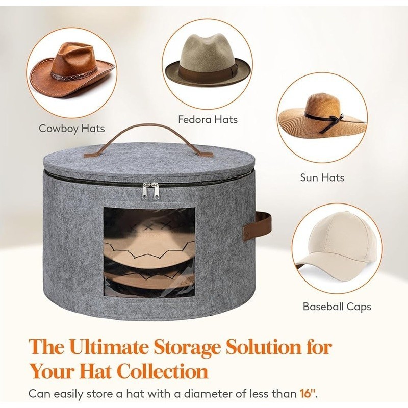 Large Hat Storage Box Dustproof Organizer W/ Clear Window Handles & Support Rods