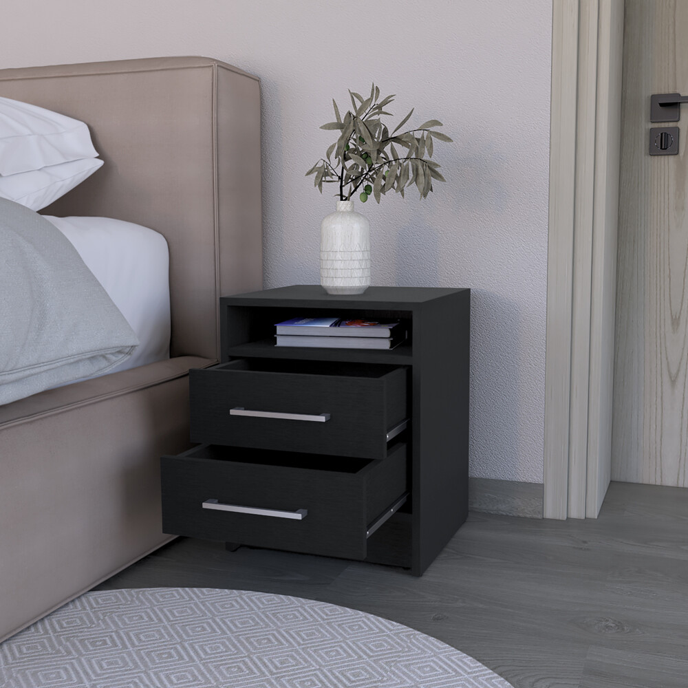 Modern Bedroom Nightstand Bedside Table Storage W/ 2 Drawers Display Open Shelf