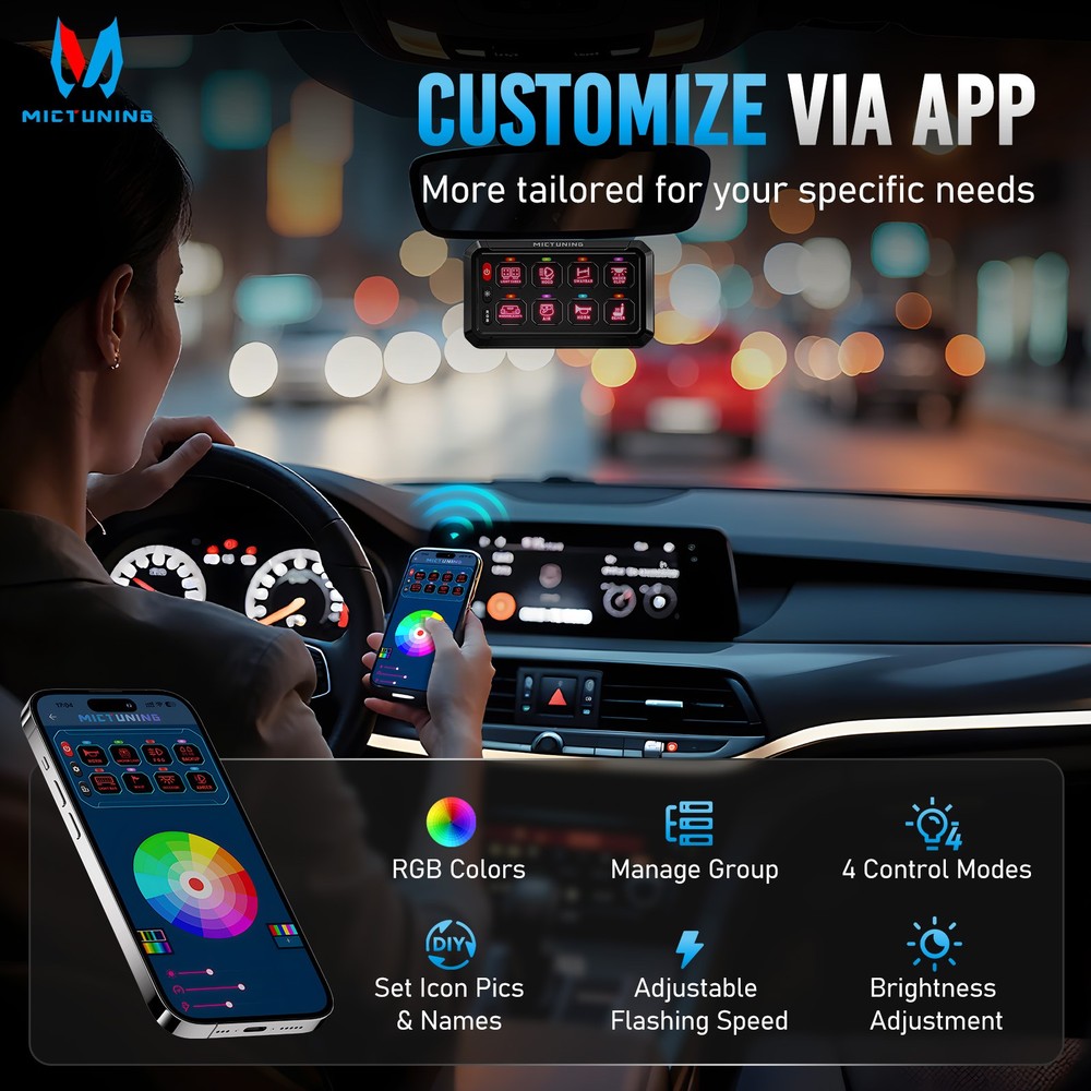 MICTUNING P1Y APP Wireless Remote RGB Switch Panel Circuit Relay Control System