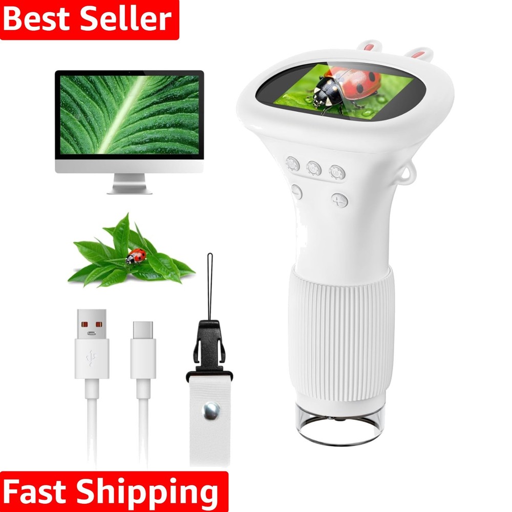 Educational Kids Microscope with 2" Display & 8 LED Lights, 1000X Magnification