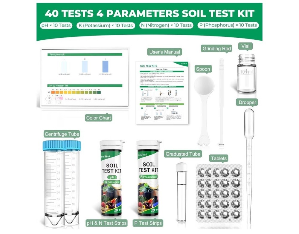 Soil Test Kit 4 Parameters: Professional Accurate 40 Tests Soil Testing Kits for
