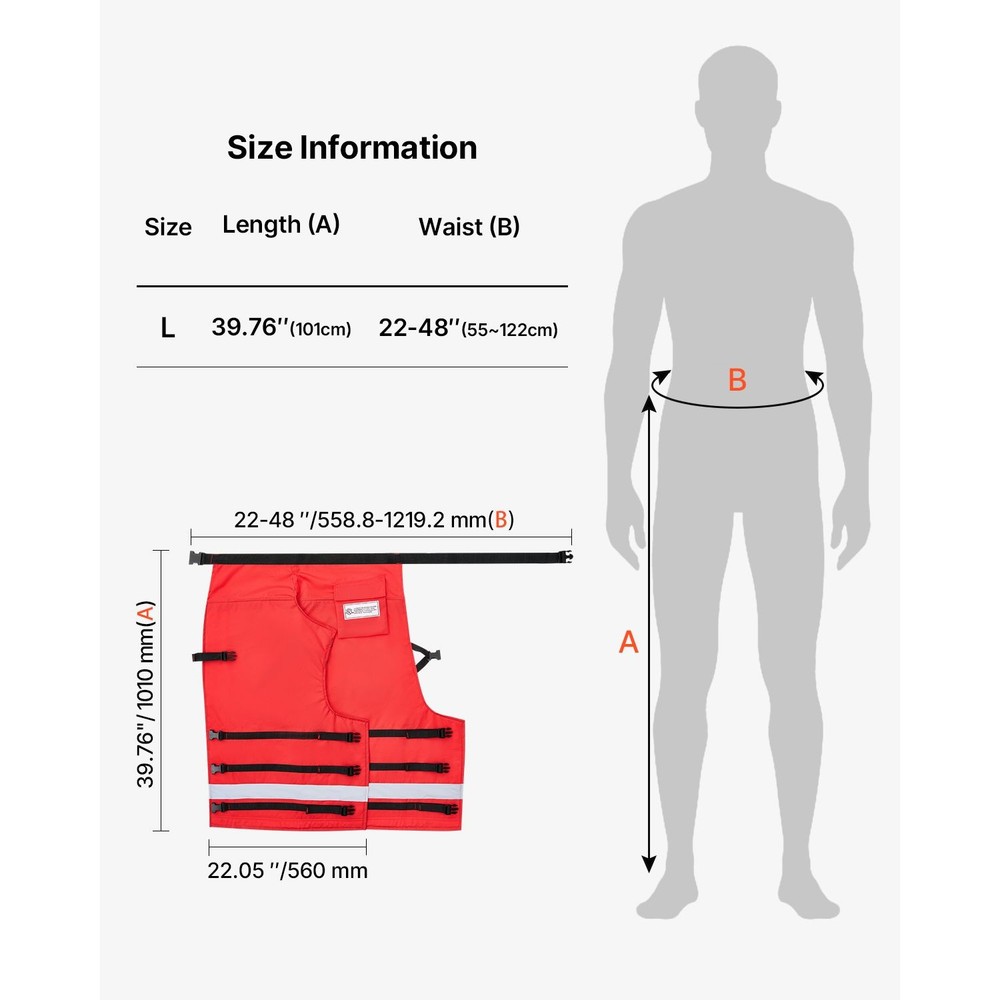 Chainsaw Chaps with Gear Pocket, Class D, 8-Layer Nylon-Poly Blend, Belt-Fit