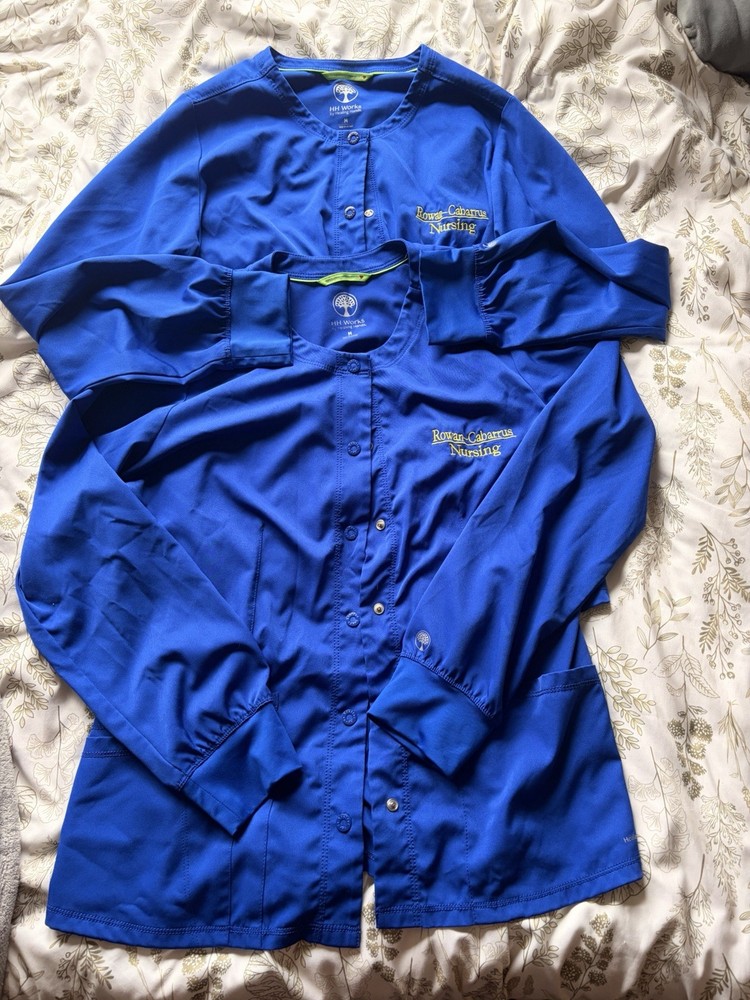 HH Works Women's Blue Medical Scrubs Set Solid Pattern Uniform Multiple Pieces