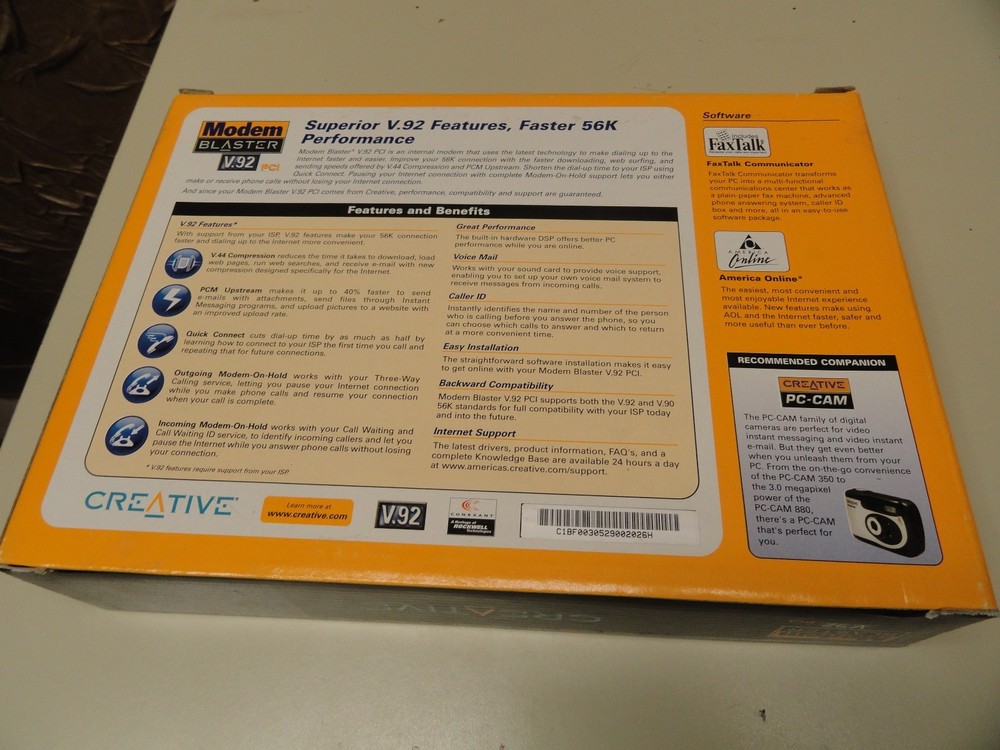 Creative Labs Modem Blaster V.92 Internal Modem Card NOB