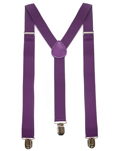 Solid Color Mens Suspender with 3 Strong Clips Adjustable Braces Purple