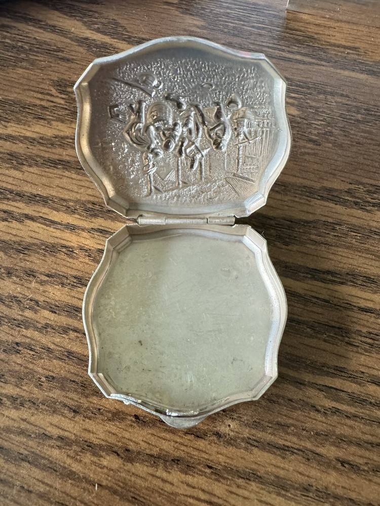 Vintage Silver Pill Box Denmark Tavern Scene Box