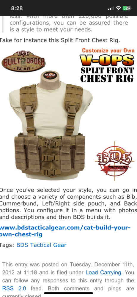 BDS Tactical V-Ops Split Front Chest Rig (Built 2 Order-Customize) Molle
