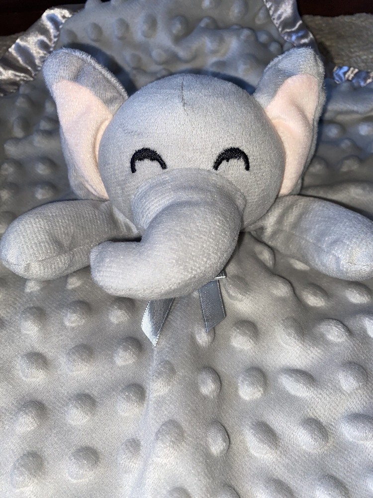 Gray ELEPHANT LOVEY Minky Dot Plush Security Blanket Crinkly Ears EUC