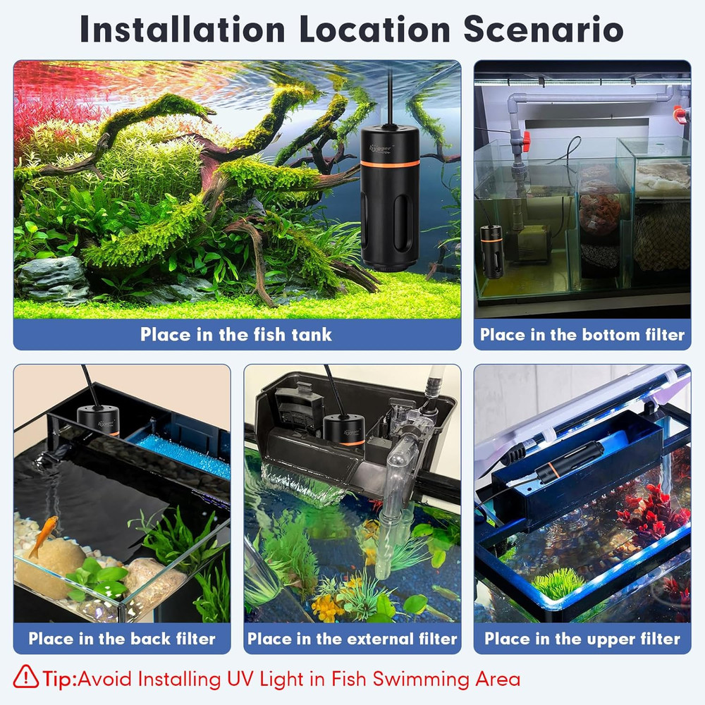 Hygger Aquarium U-V Light with Timer, 360° Protective Shield Clean Light for Gre