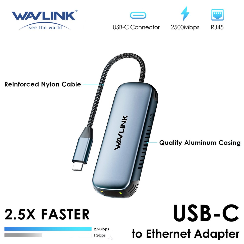 WAVLINK 2.5Gbps USB-C Ethernet Adapter 95W PD iPhone 15/Mac/Windows/Linux