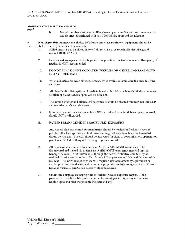 348 Page MEDEVAC STANDING ORDERS TREATMENT PROTOCOLS TEMPLATE V 1.0 & 1.3 on CD