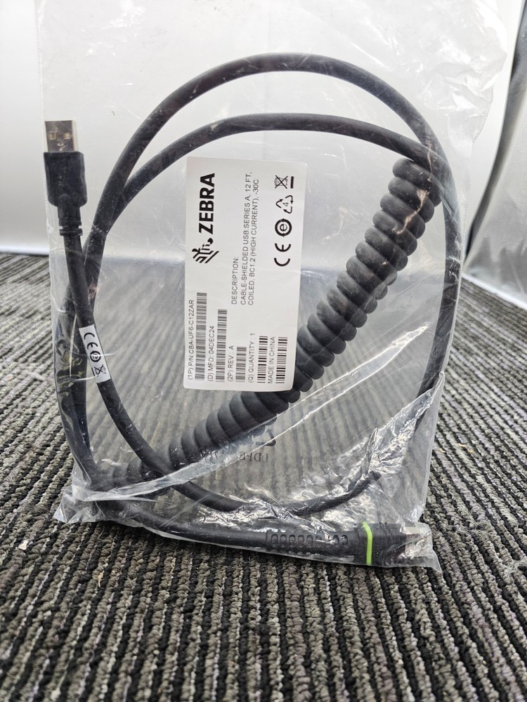 Zebra CBA-UF6-C12ZAR 12Ft USB Type A Shielded Coiled Transfer Cable