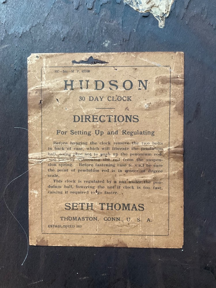 Seth Thomas 30 day Oak complete Hudson Wall Clock + key, recent service RUNS