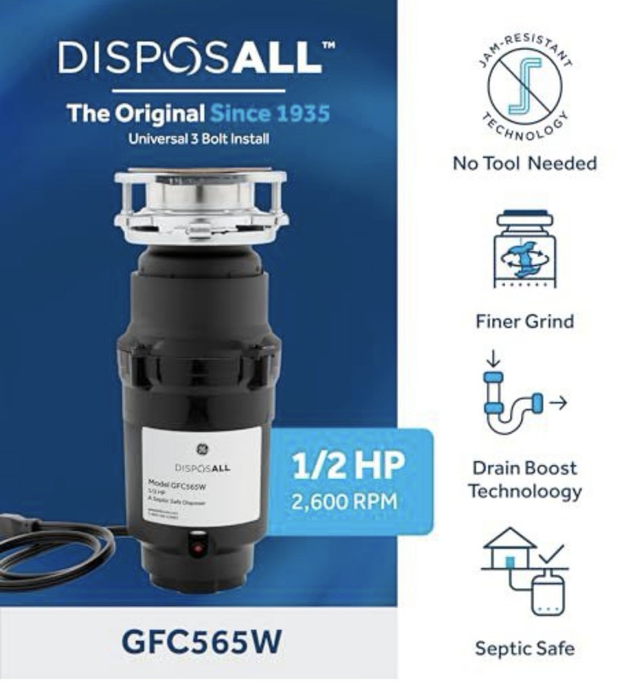 GE Disposall GFC565 1/2 HP Continuous Feed Garbage Disposal EZ Mount read space