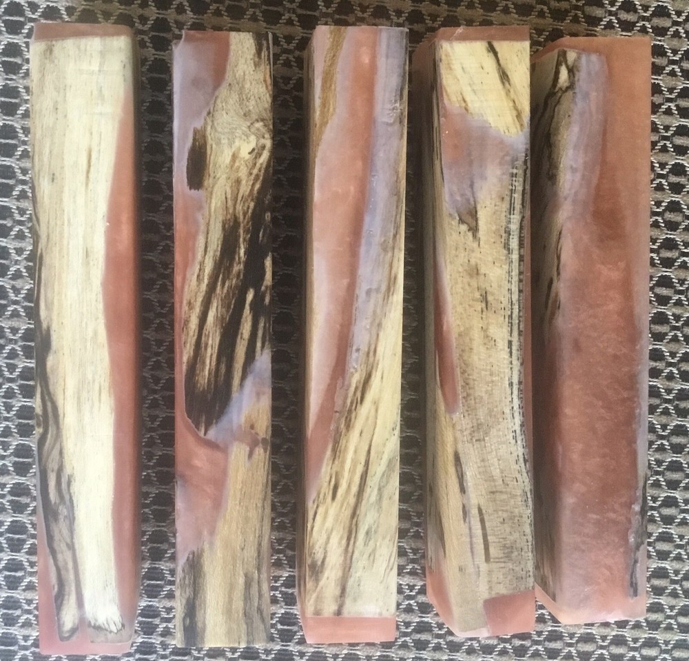 1 Pen Blank Hybrid Stabilized Spalted Hickory Epoxy Coffee