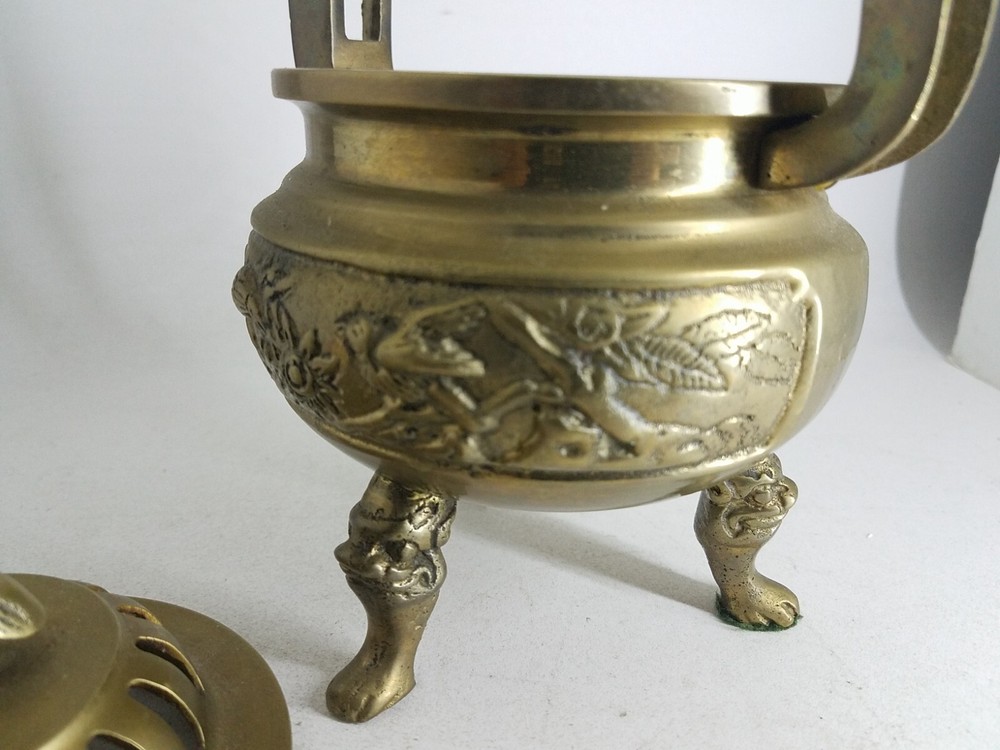 Solid Brass Foo Dog Incense Burner Pot Made In Hong Kong