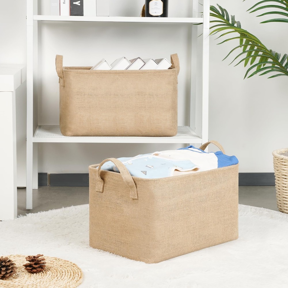 Rectangular Storage Basket,Collapsible Storage Bin with Hardboard,15" L x 10"...