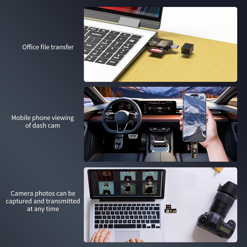 SD Card Reader, QimKero Dual Connector USB 2.0/USB-C Memory CardReader Brown