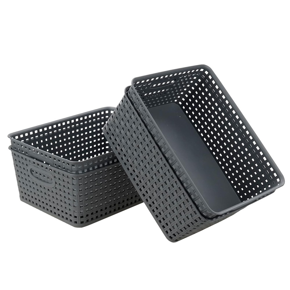 4-Pack Plastic Storage Basket, Gray Organizer Bin