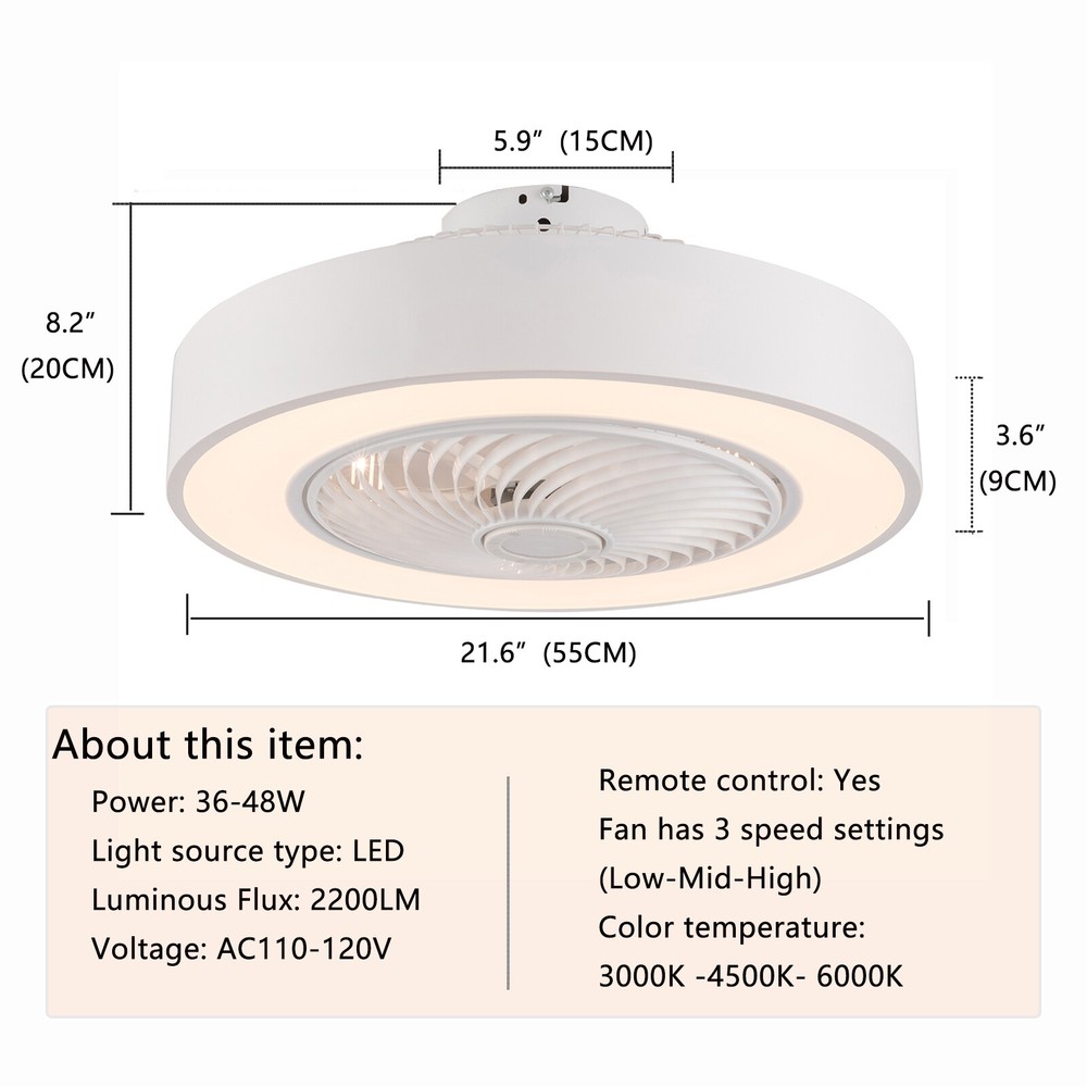 LED Ceiling Fan Light Flush Mounted Dimmable Chandelier Lamp W/ Remote Control