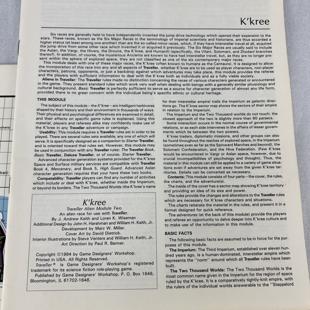 Traveler Alien Module 2 K'kree Game Deaigners Workshop 1984