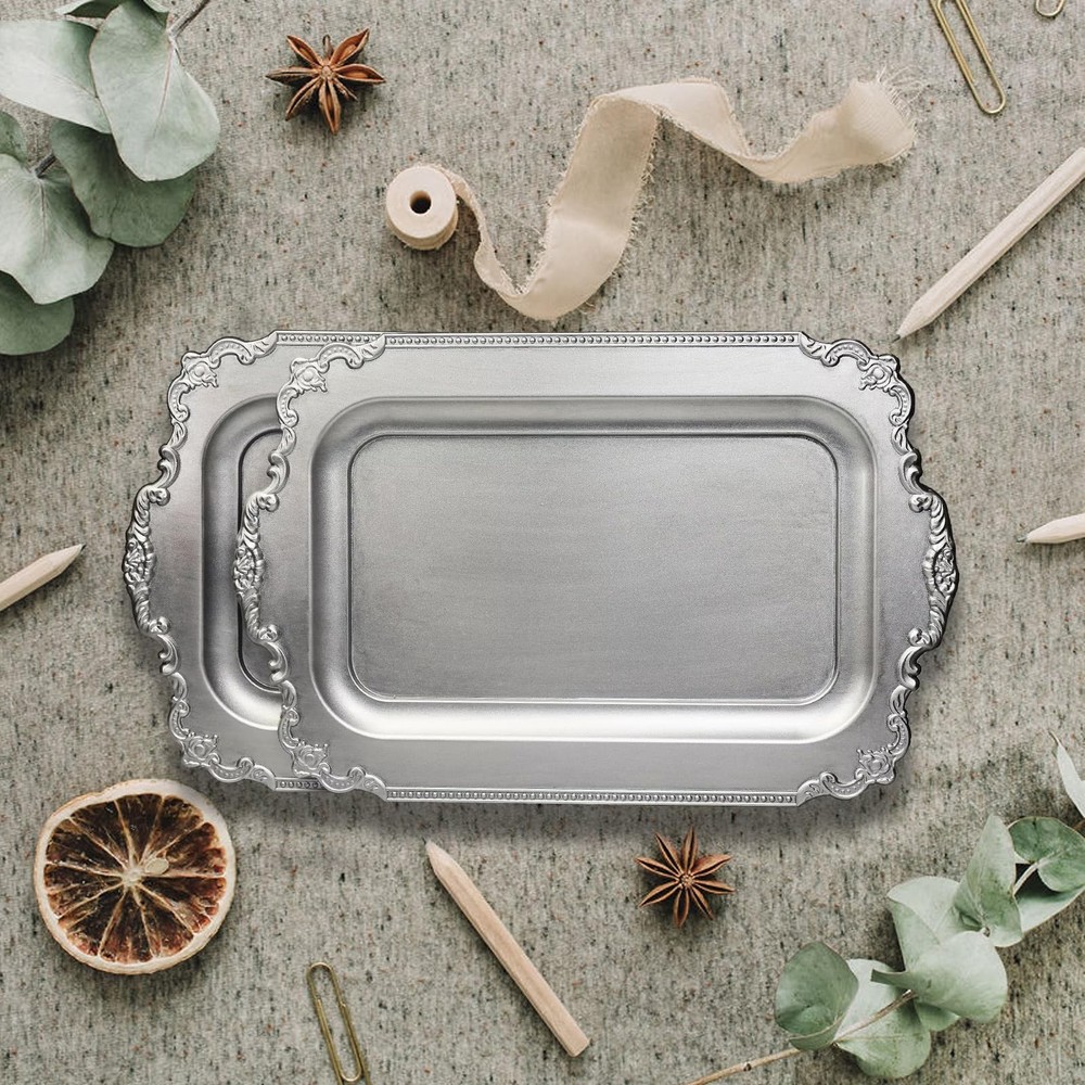 Leemxiiny 2 Matte Silver-Effect Plastic Decorative Trays for Coffee Table