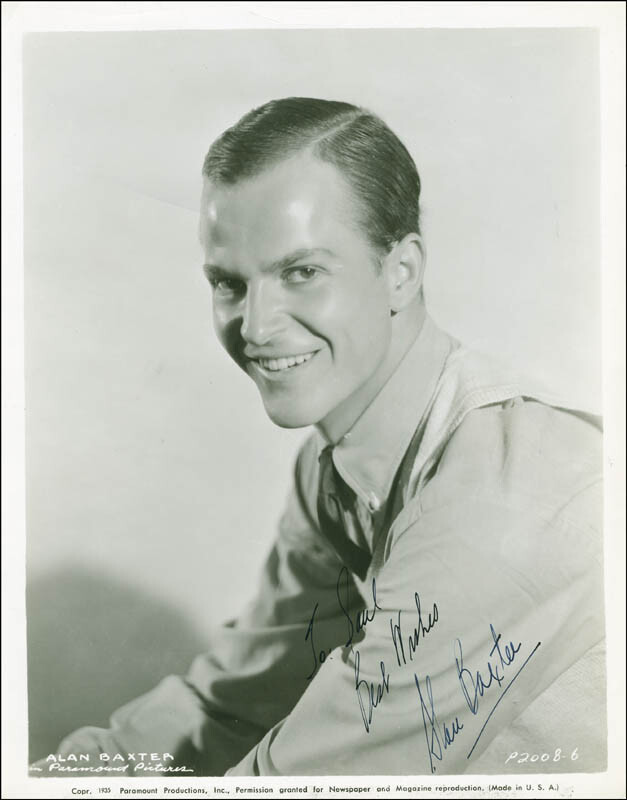 ALAN BAXTER - INSCRIBED PHOTOGRAPH SIGNED CIRCA 1938