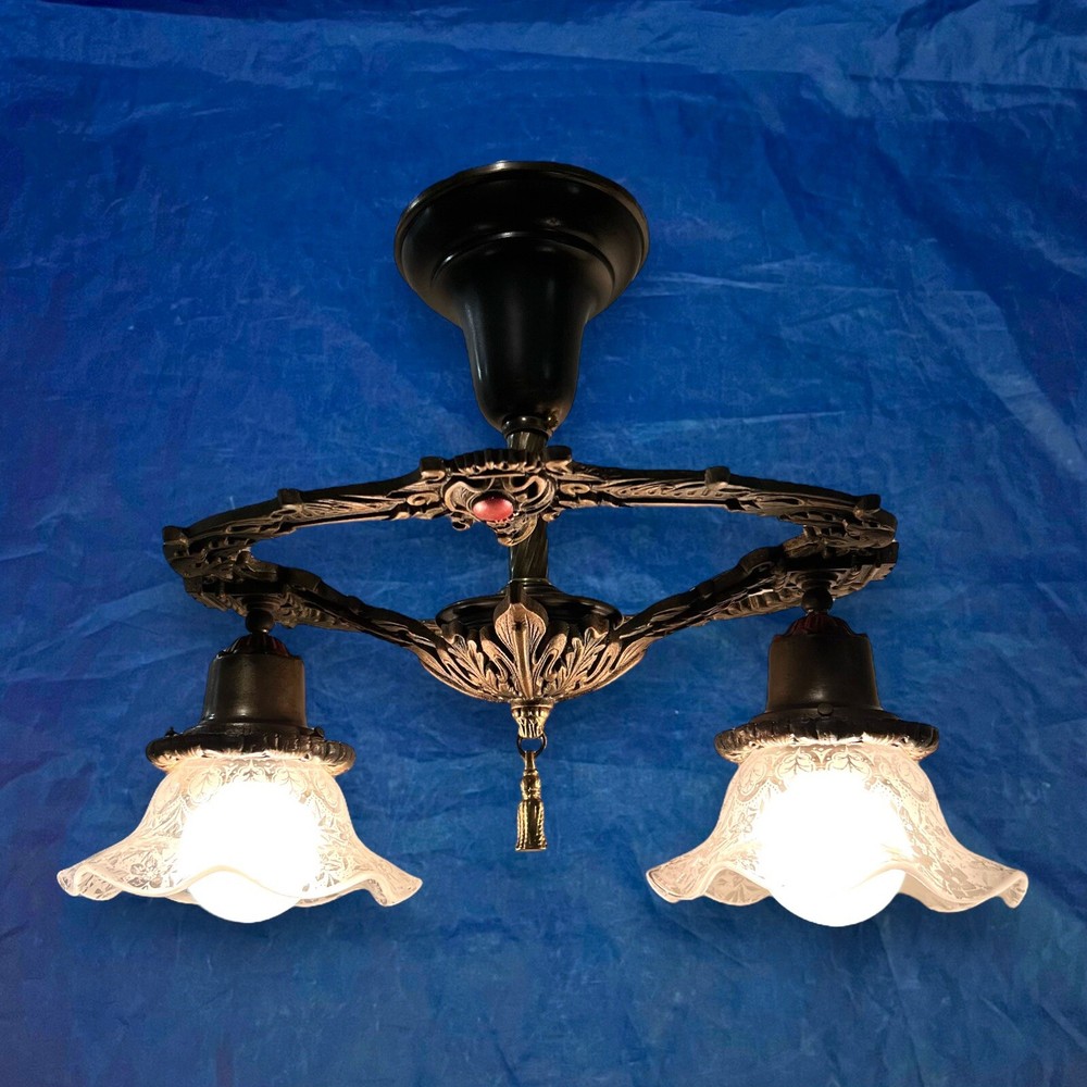 Single Nice Semi Flush Mount Double Socket Fixture Rare Shades 143F