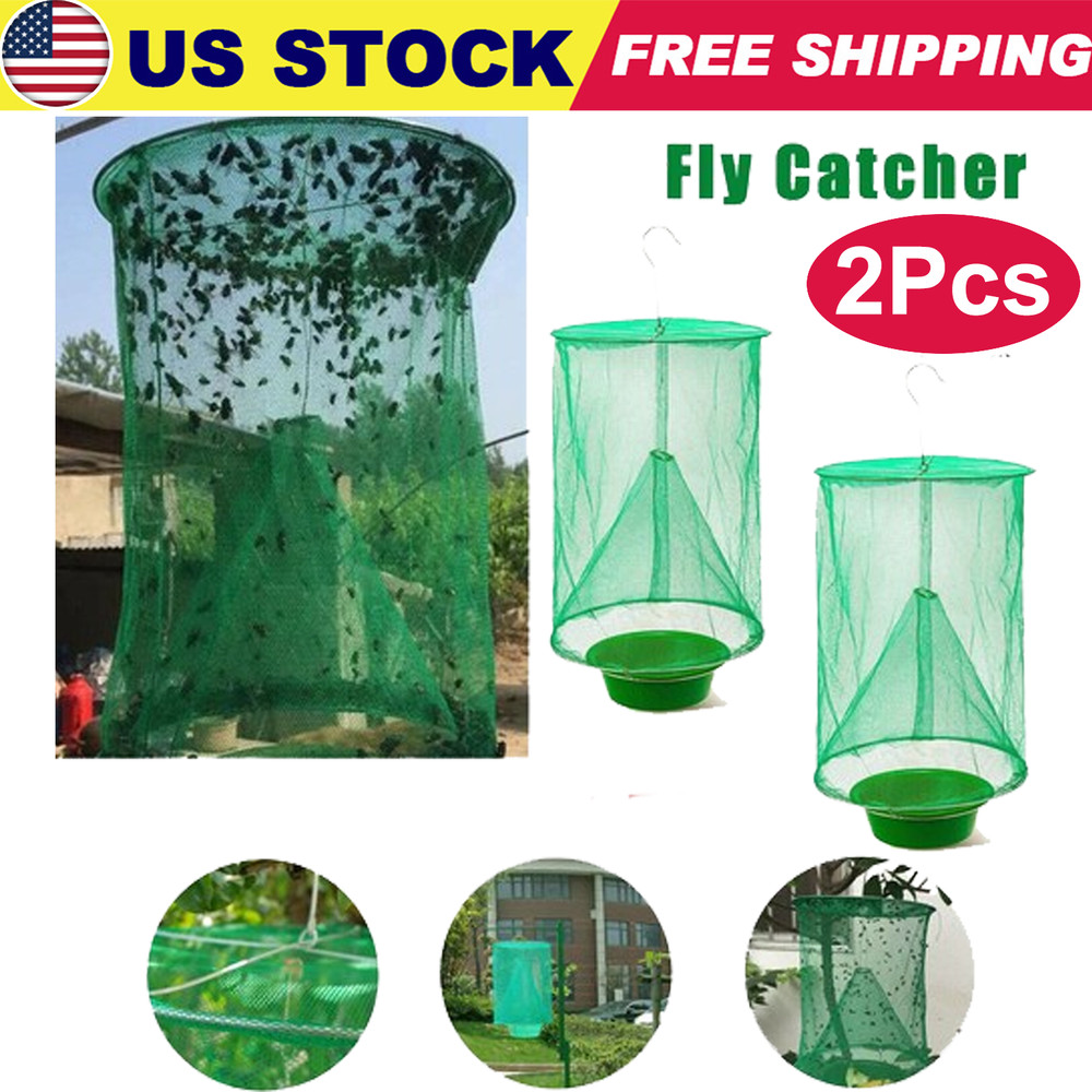 2 Pack Reusable Ranch Fly Trap Cage Net, Pest Bug Fly Catcher Killer