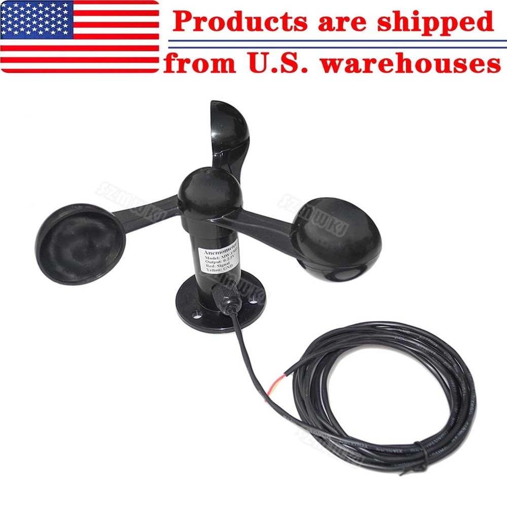 3 Cups Polycarbonate Wind Speed Sensor Voltage Signal Output Black Anemometer IG