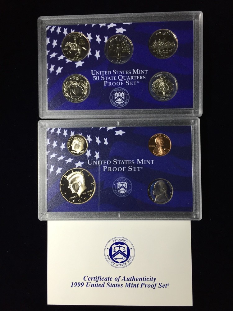 1999 US Mint Proof Set 9 Piece Clad Set COA OGP