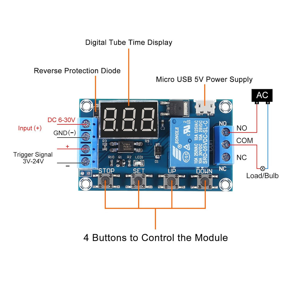 4Pcs DC 6-30V Timer Relay Programmable Delay Relay Module Cycle Timer with LCD D