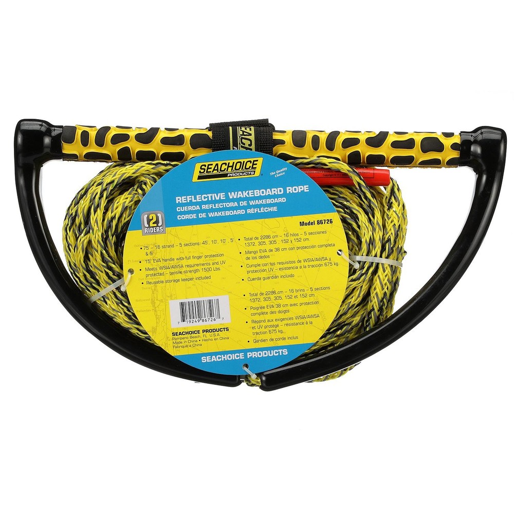 Seachoice 86726 5-Section Wakeboard Reflective Rope, 75'