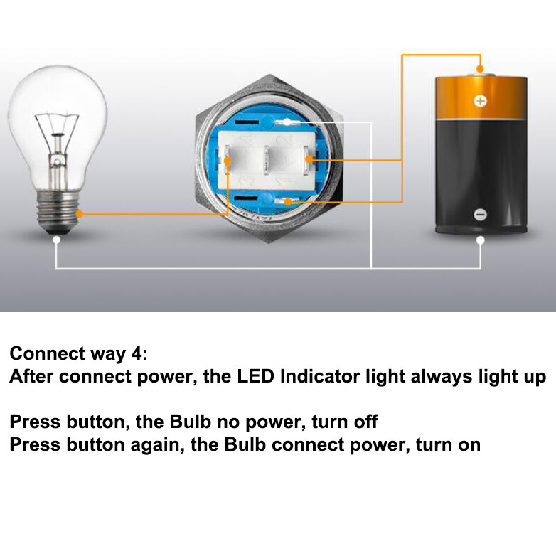 22mm 12V LED ON OFF Push Button Power Switch Latching with Wire Socket Harness