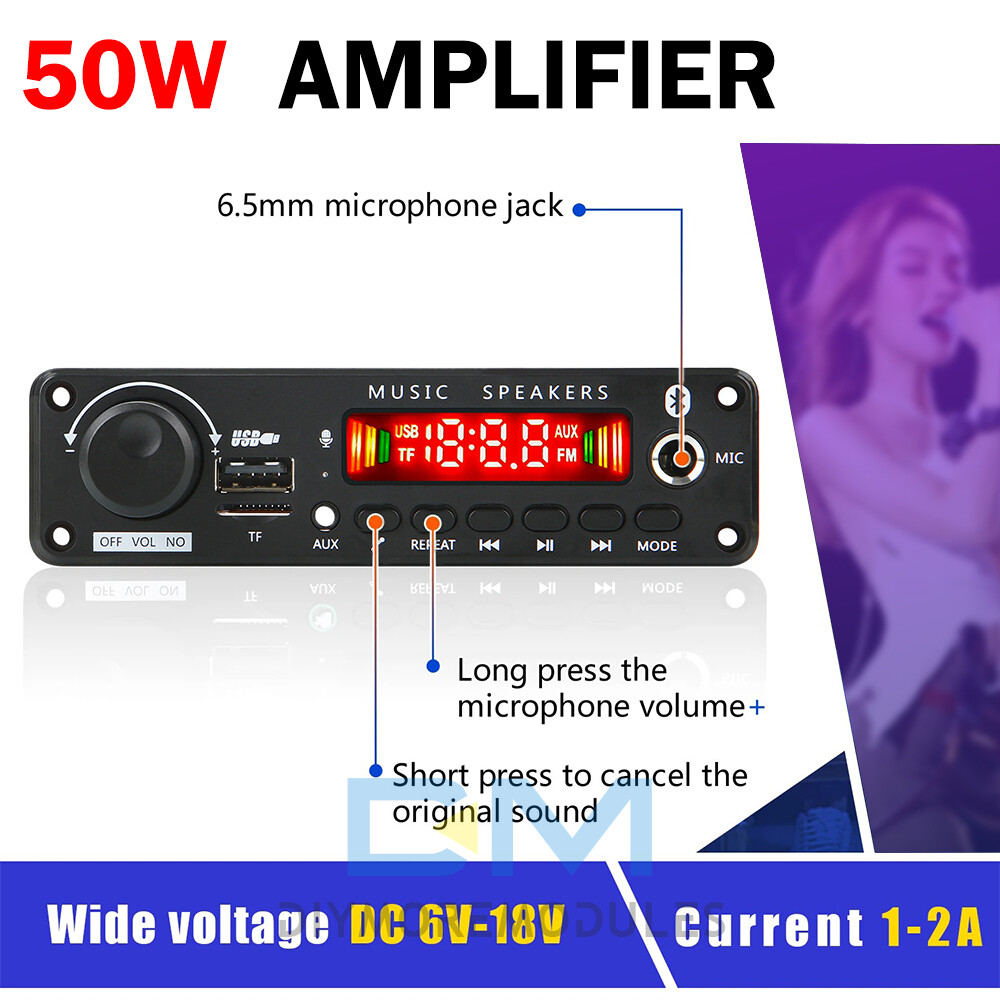 50W Amplifier Bluetooth MP3 Player Decoder Board DC6-18V FM Radio TF Car kit