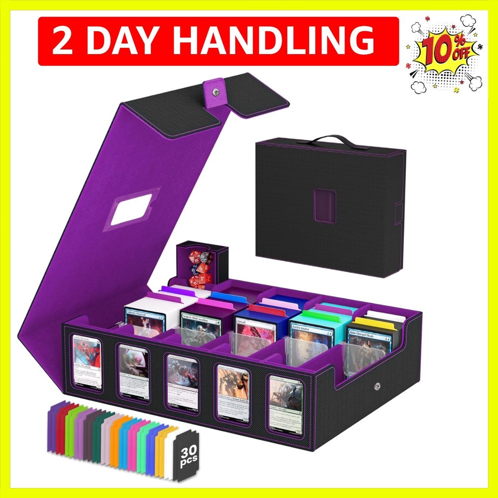 Trading Card Storage Box, 5 Row Card Deck Case with Commander Display & Porta...
