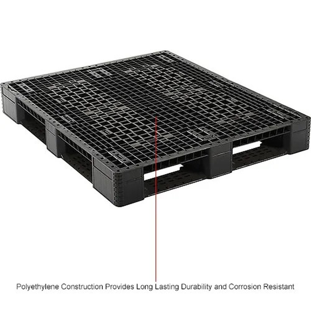 Rackable & Stackable Pallet, HDPE, 4-Way, 48"x40", 30000 Lb Stat Cap, Black