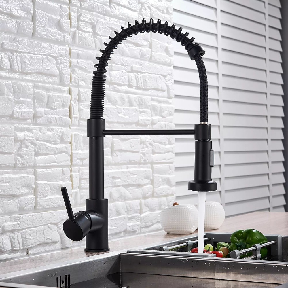 Matte Black Kitchen Faucet Pull Down Sprayer Mixer Single Handle Stainless Steel