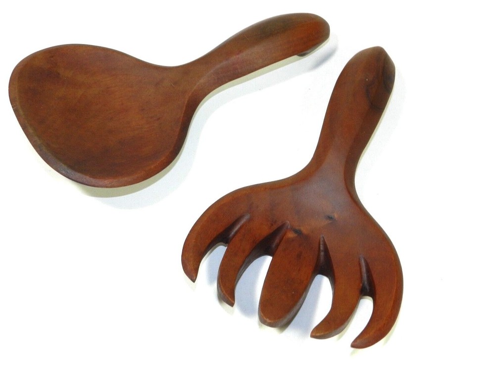 Vintage Teak Salad Serving Set Spoon Fork