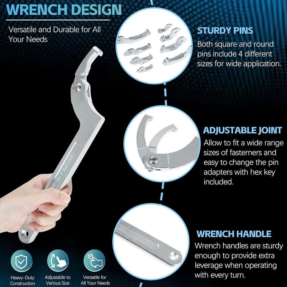 Adjustable C Spanner Hook Wrench Tool Set For Suspension Collar, Nut Adjustment