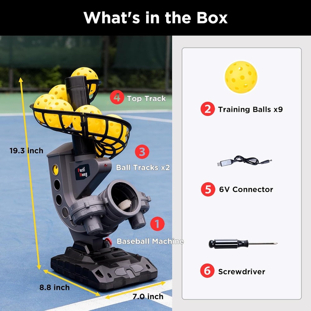 Pickleball machine with 4 adjustable angles and 9 pickleballs included.