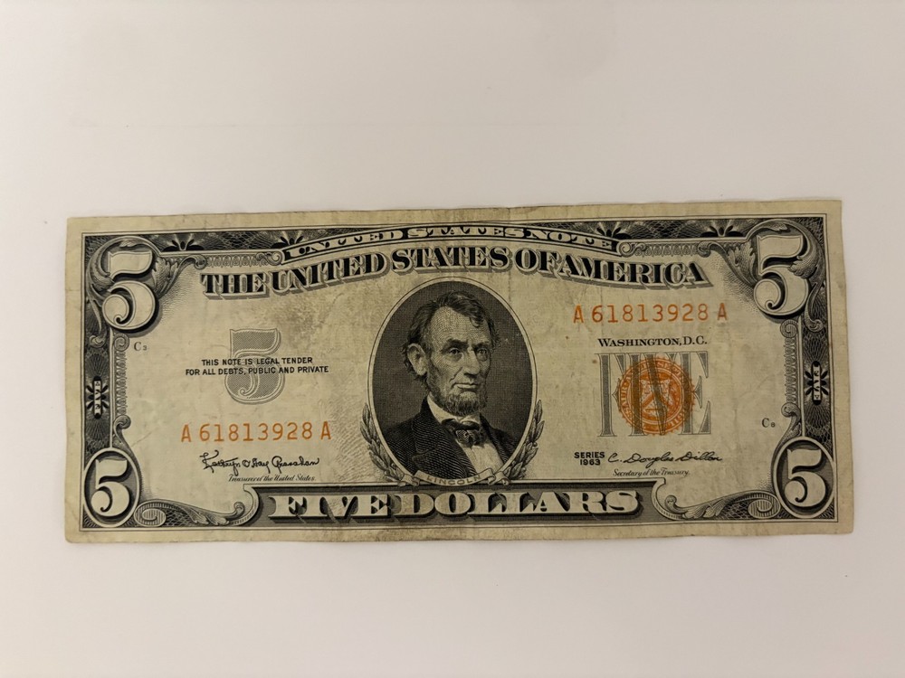 1963  $5 Dollar  《Yellow/Orange Seal & Serial Number note 》