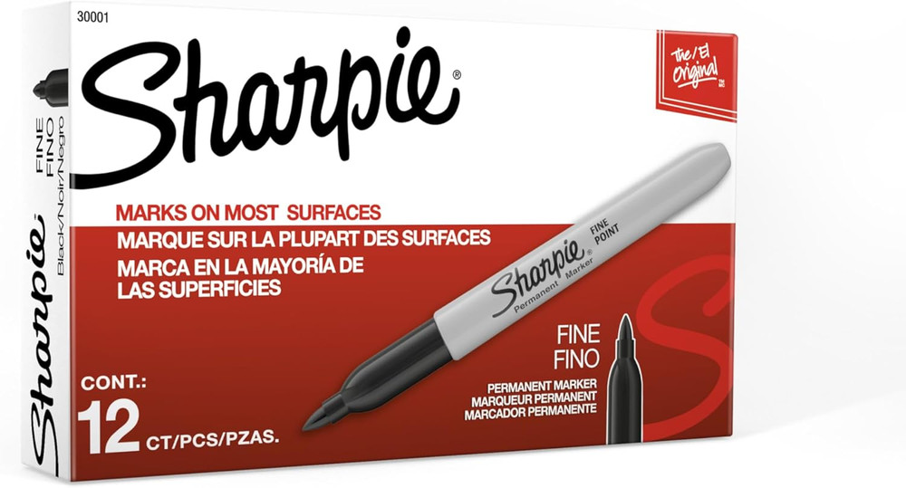 Sharpie Permanent Markers, Fine Tip, Black, 12 Count - for Classroom, Office, &