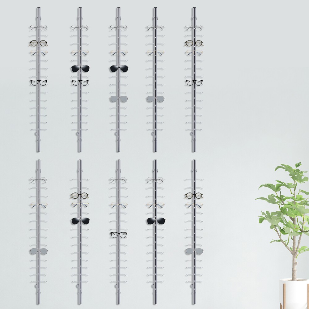 10pcs Eyeglass Display Rod Rack Aluminium Wall-Mounted Sunglasses Storage Frame