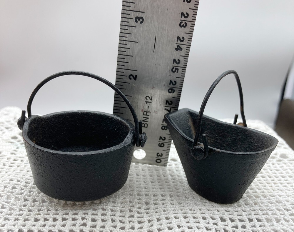 Salesman Samples 2 Different Cast Iron Handled Pots #11 and #13