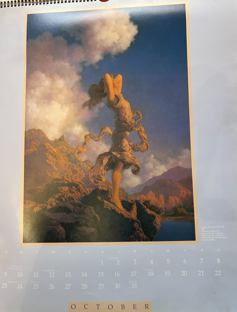 Maxfield Parrish Calendar Page for October - Ecstasy - 17X20"