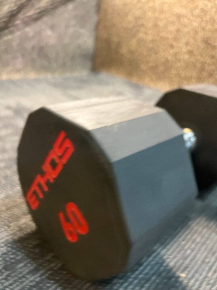 ETHOS Rubber Hex Dumbbell, Single 60LB Black Exercise Strength Training